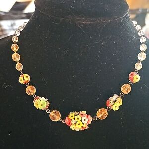 Signed Czechoslovakian Flower Cluster Necklace